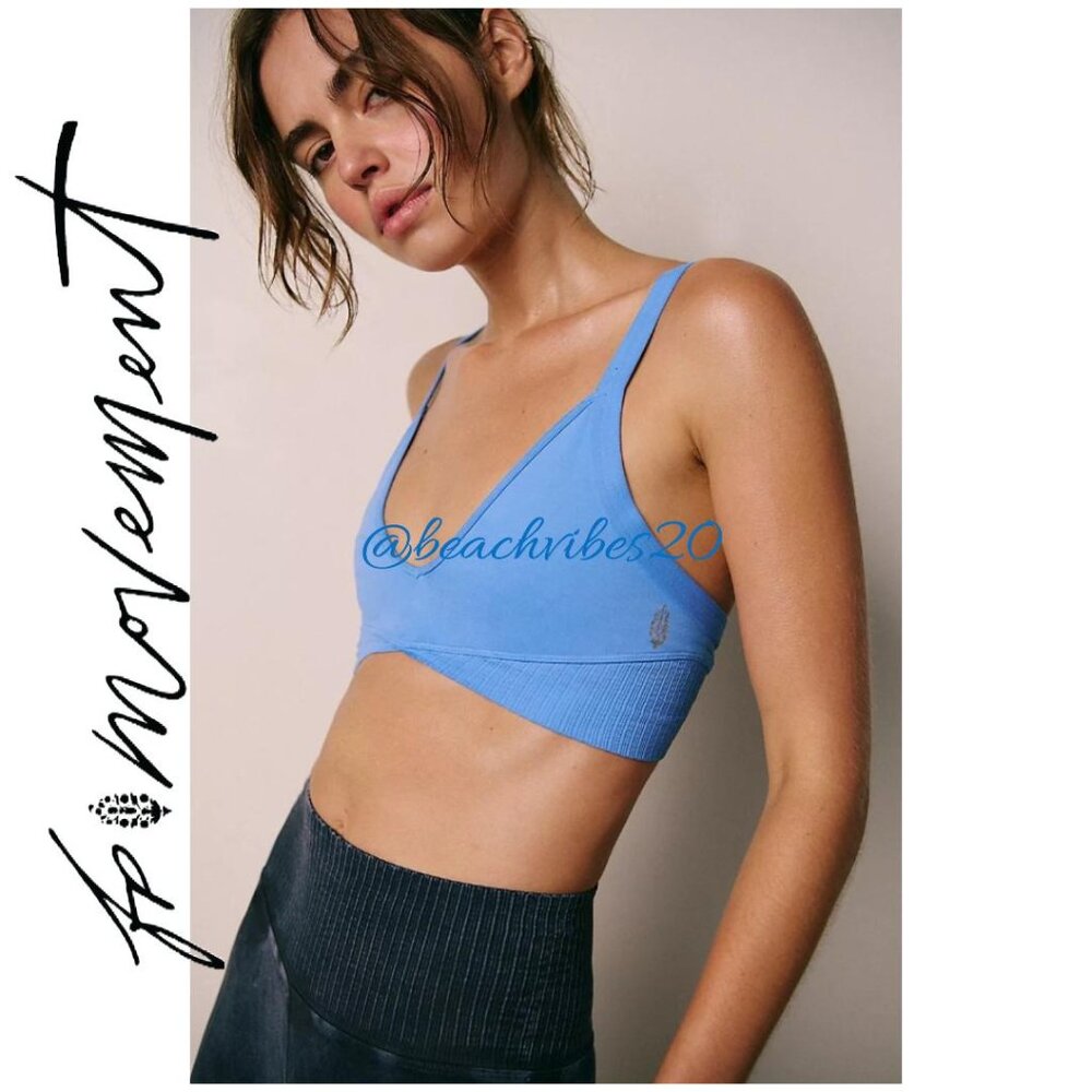 FP MOVEMENT Good Karma Super Plunge Bra Cosmic Blue M/L NWOT *NO LOGO*
